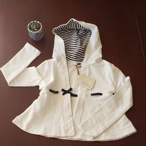 NWT Elsy white and navy hooded zip up